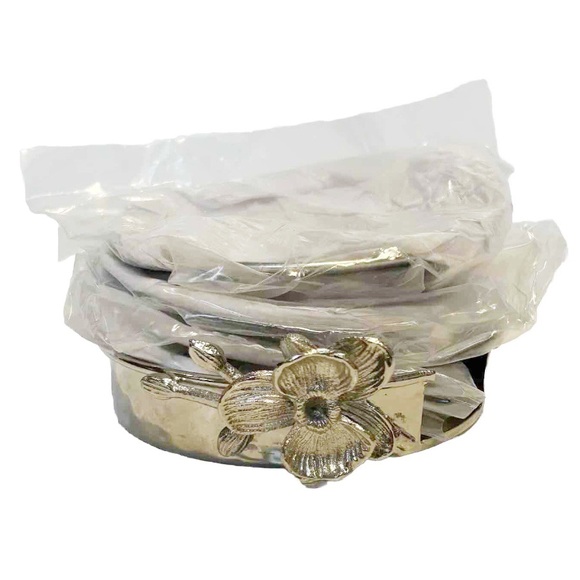 Verdici Design Silver Tone Flower Coaster Holder 4 Coasters Floral Shiny Italian - Picture 15 of 16